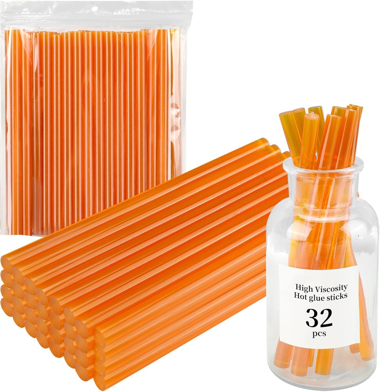 Yellow High Viscosity Hot Glue Sticks, 32 pcs, 0.43' Dia x 8' Long, for DIY, Arts, Crafts, Repairs